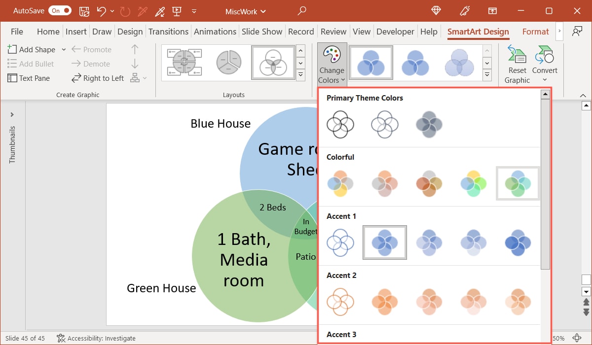 Change Colors for a Venn diagram in PowerPoint