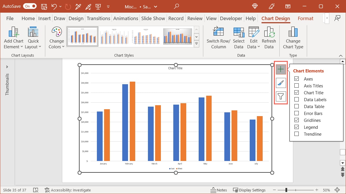 Chart buttons in PowerPoint on Windows