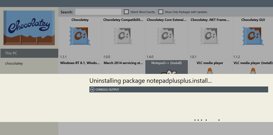 Package uninstalling in Chocolatey GUI. 