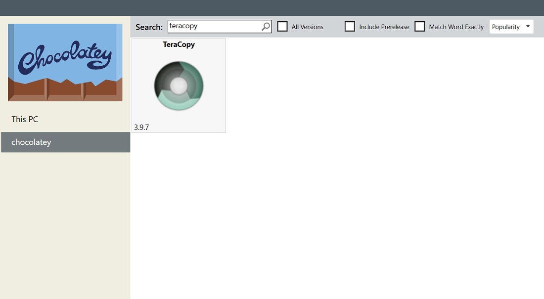 Search for desired application or package in Chocolatey GUI installed in Windows 11.