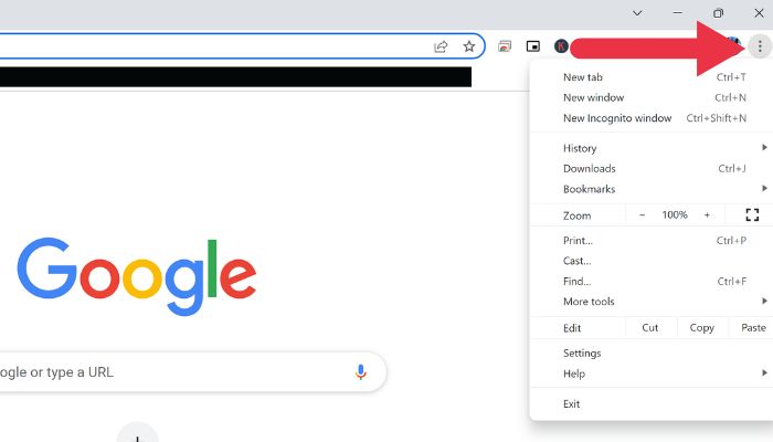 Clicking the three-dots in the upper right corner of Chrome browser.