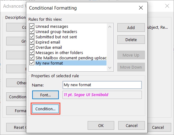 Condition button for conditional formatting