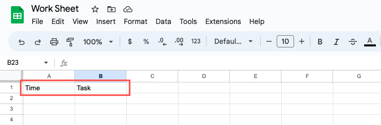 Daily schedule headers in Google Sheets