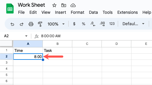 Time entered in Google Sheets
