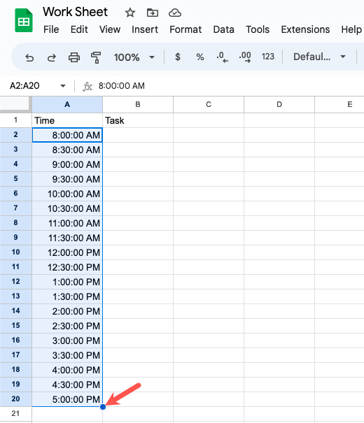 Times filled in Google Sheets