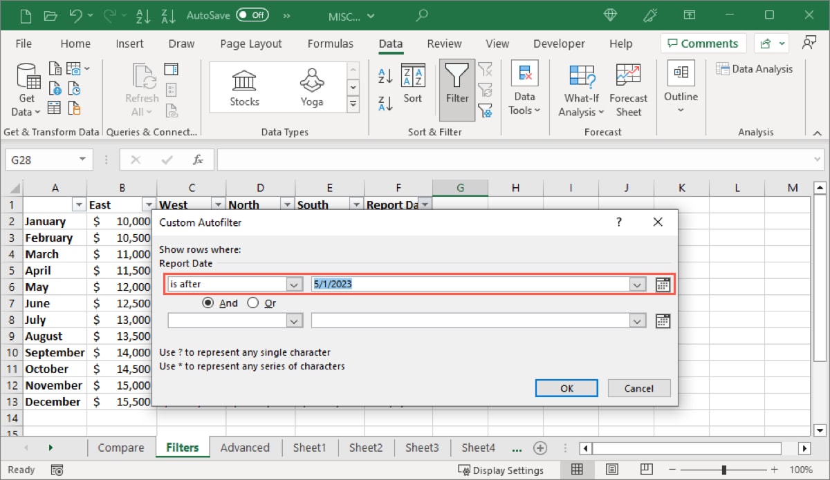 Date Filters condition