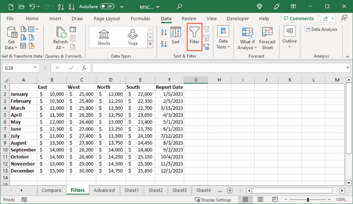 Deselect Filter in Excel
