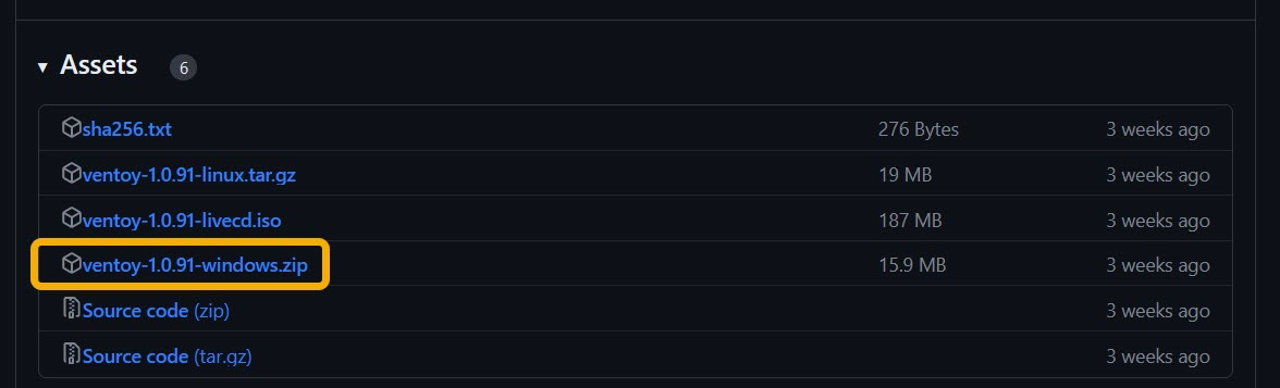 Downloading Ventoy off GitHub.