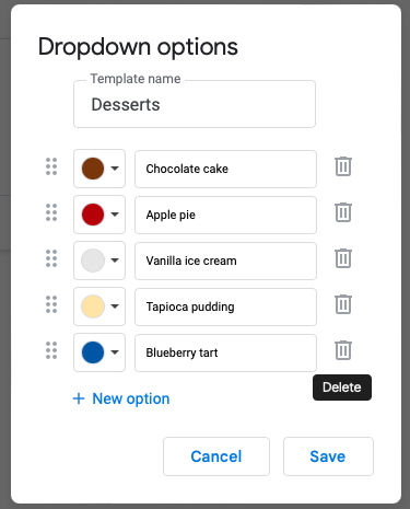 Add, edit, and delete in the Dropdown Options