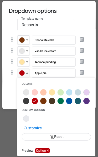Colors in the Dropdown Options