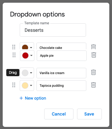 Dragging to rearrange items in the Dropdown Options 
