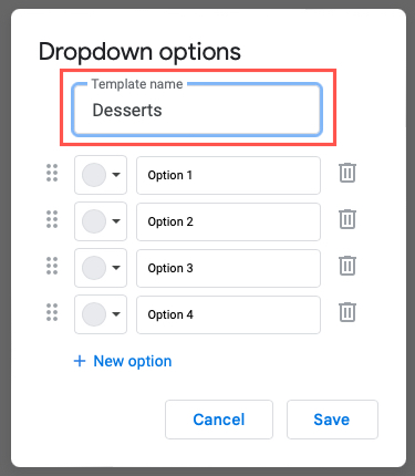 Template Name in the Dropdown Options