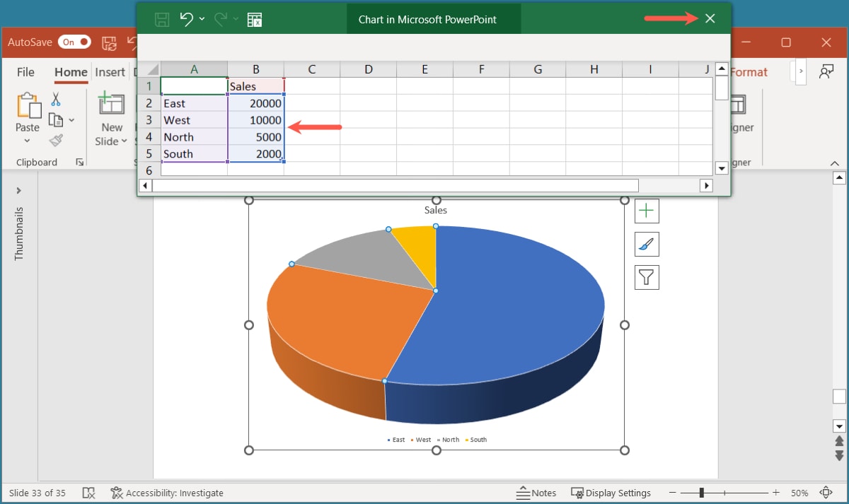 Edited chart data in PowerPoint
