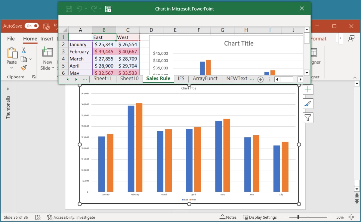 Edit Excel data for a PowerPoint chart