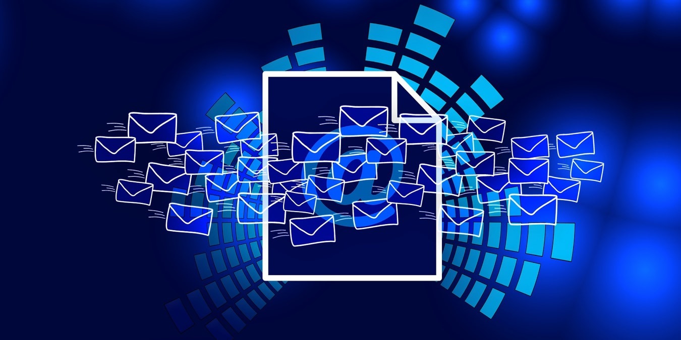 Emails and letter on blue background