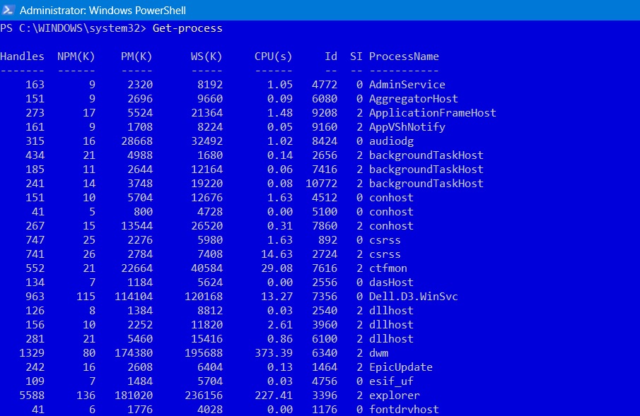 Get-Process command in PowerShell lists all the computer processes. 