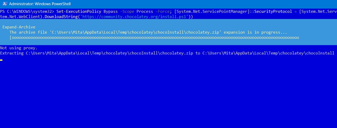 Installing Chocolatey in PowerShell using Set-ExecutionPolicy command.