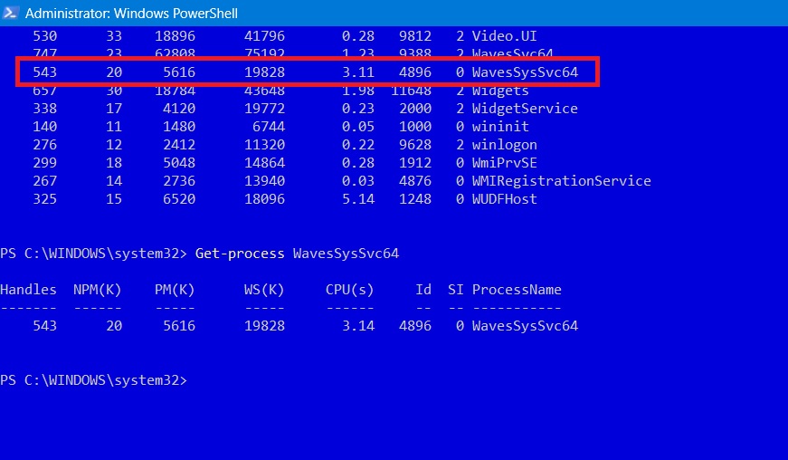 Specifying process name in Get-Process command in PowerShell.