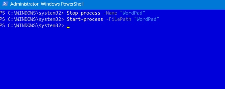 Start process in PowerShell to open WordPad application.