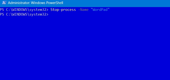 Stopping WordPad process from PowerShell in Windows. 