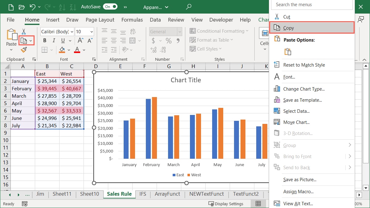 Copy an Excel chart 