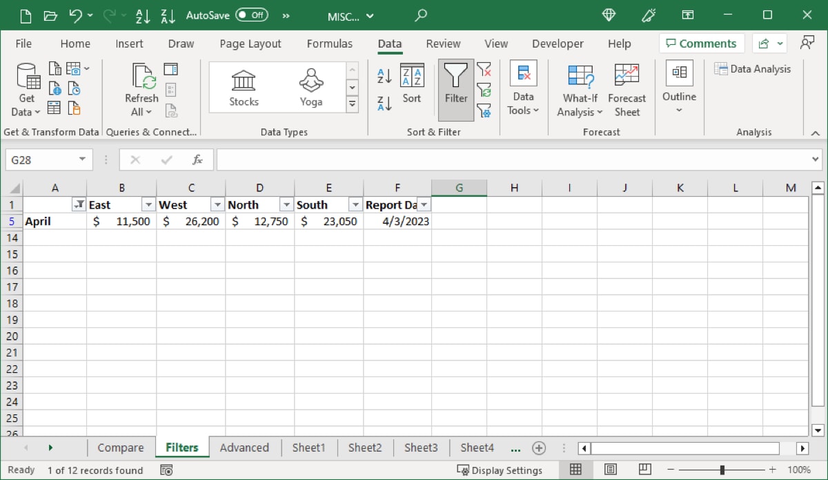 Filtered data in Excel