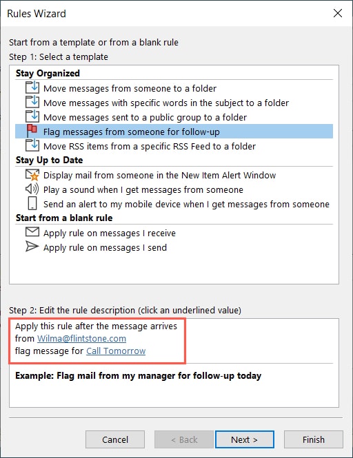 Flag Messages in the Rules Wizard