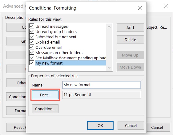 Font button for conditional formatting