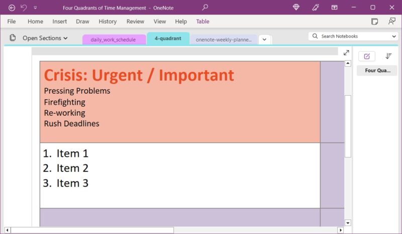 Four Quadrants template Crisis section