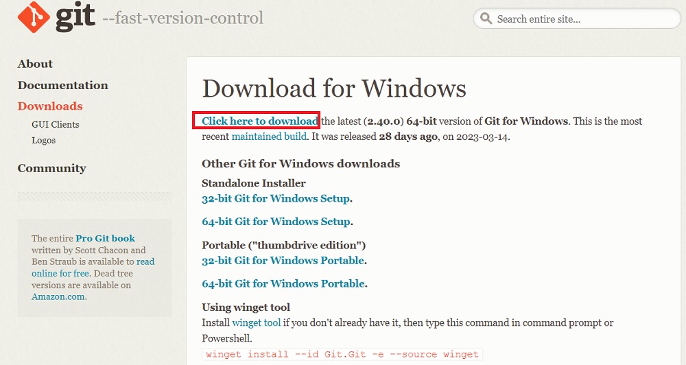 Download link for latest version of Git Bash for Windows. 