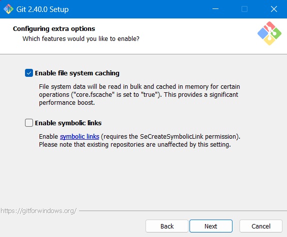 Enable file system caching for configuring extra options in Git.