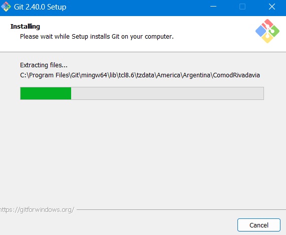 Git installing on a Windows 11 computer.