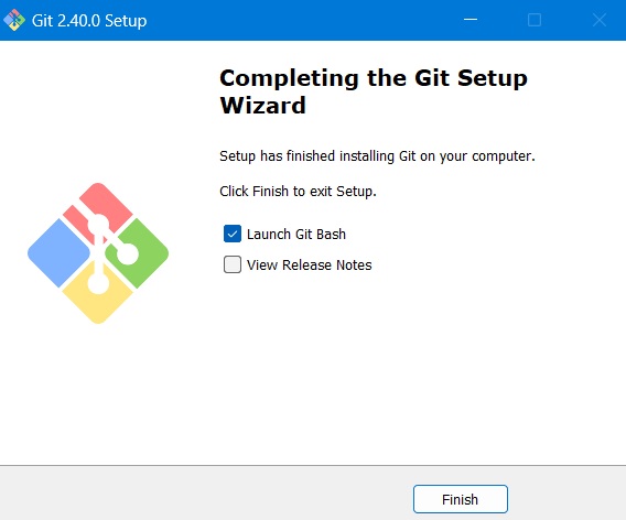 Git installation finished on Windows 11 computer with message displayed in Wizard.
