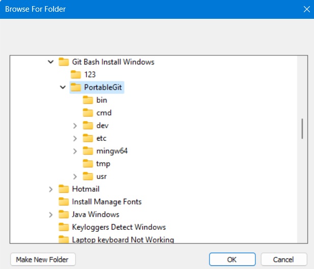Portable Git folder location in Windows.