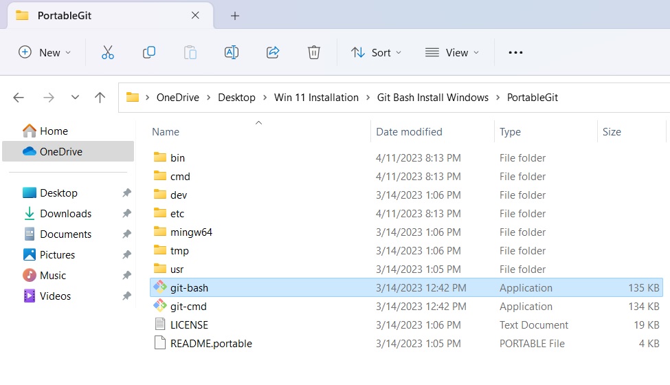 Launching Git Bash application from PortableGit folder.