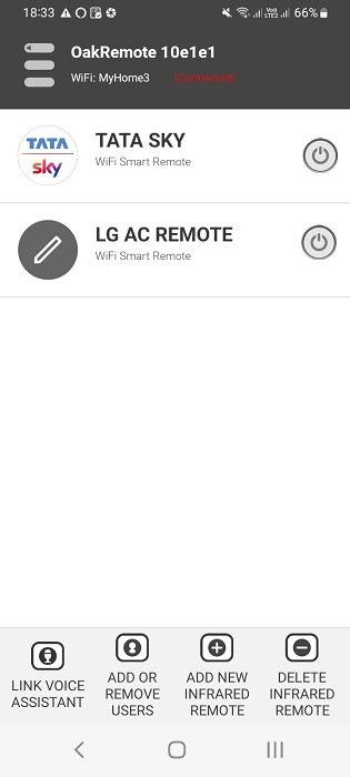 List of remotes displayed in IR blaster app for Android.