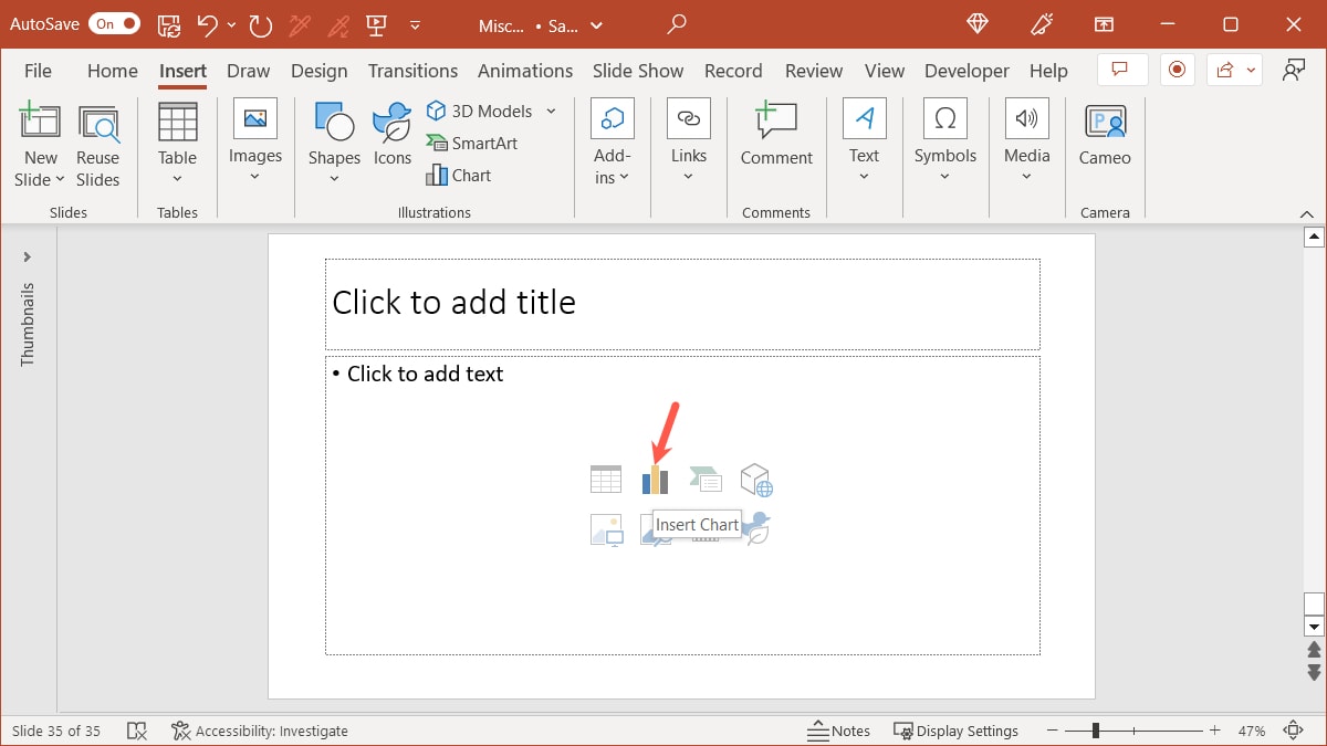 Insert Chart icon in Powerpoint