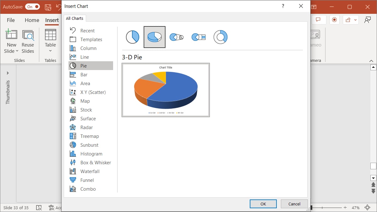 Insert Chart window in PowerPoint
