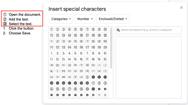 Number special character inserted