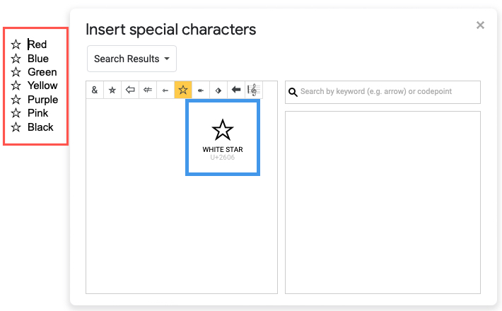 Star special character inserted