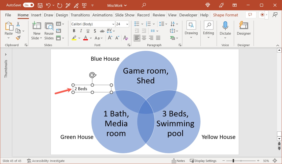 Inserted an overlapping text box in PowerPoint