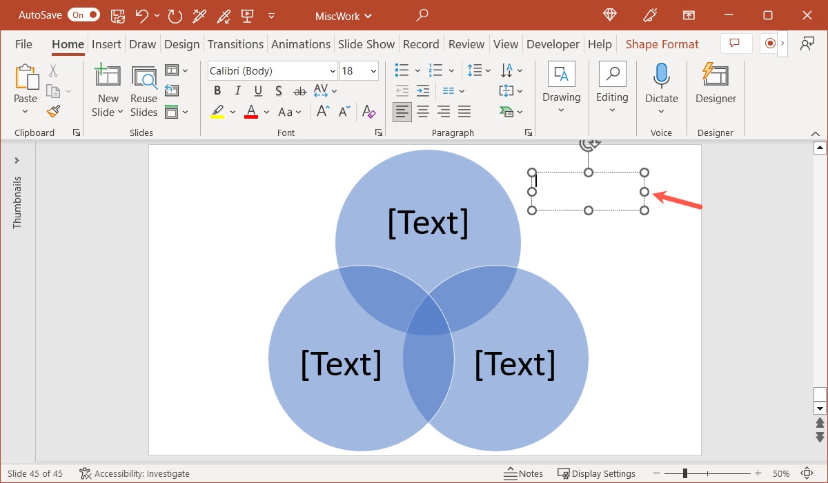 Inserted text box in PowerPoint