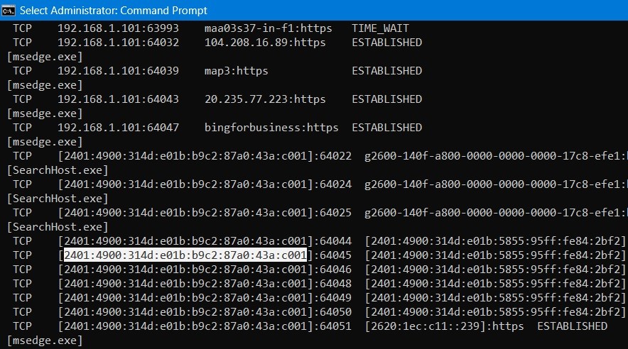 Select text for IP address in Windows Command Prompt.