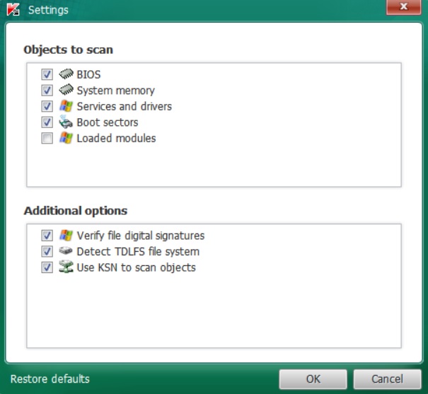 Adding additional objects to scan in Kaspersky TDSSKiller.