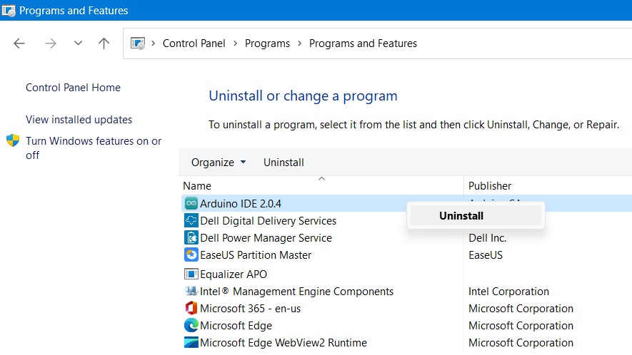 Uninstall any programs from Programs and Features in Control Panel.