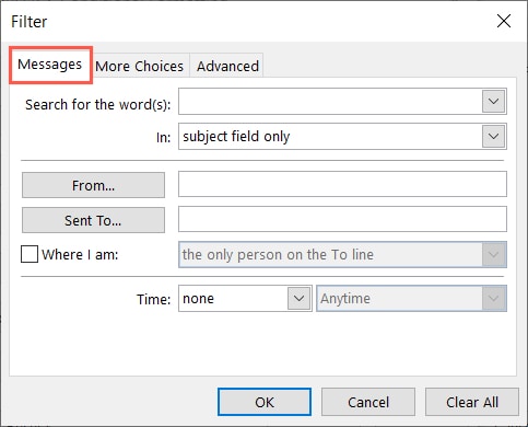 Messages tab for a condition