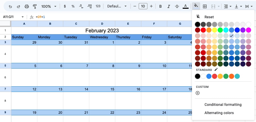 Dates with a fill color