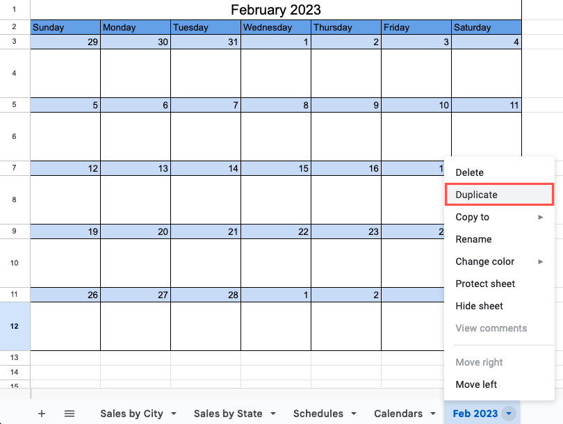 Duplicate in the tab menu