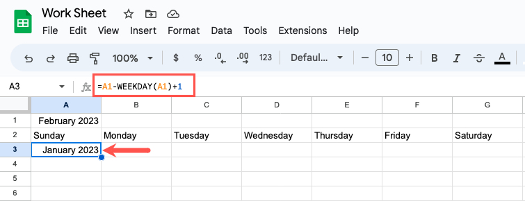 Entire Weekday formula entered
