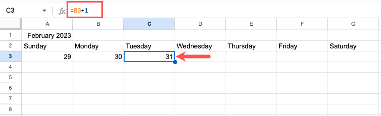 Monthly calendar formula plus 1 repeated